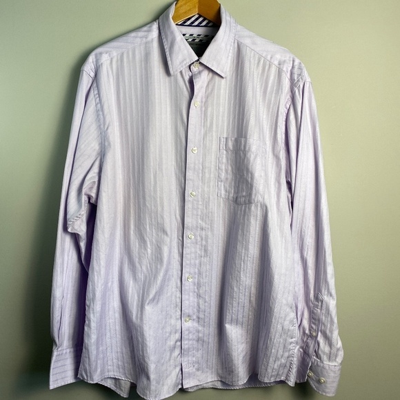Johnston & Murphy Men's Tailored Fit Mauve Button Up Herringbone Shirt Large - Picture 1 of 14